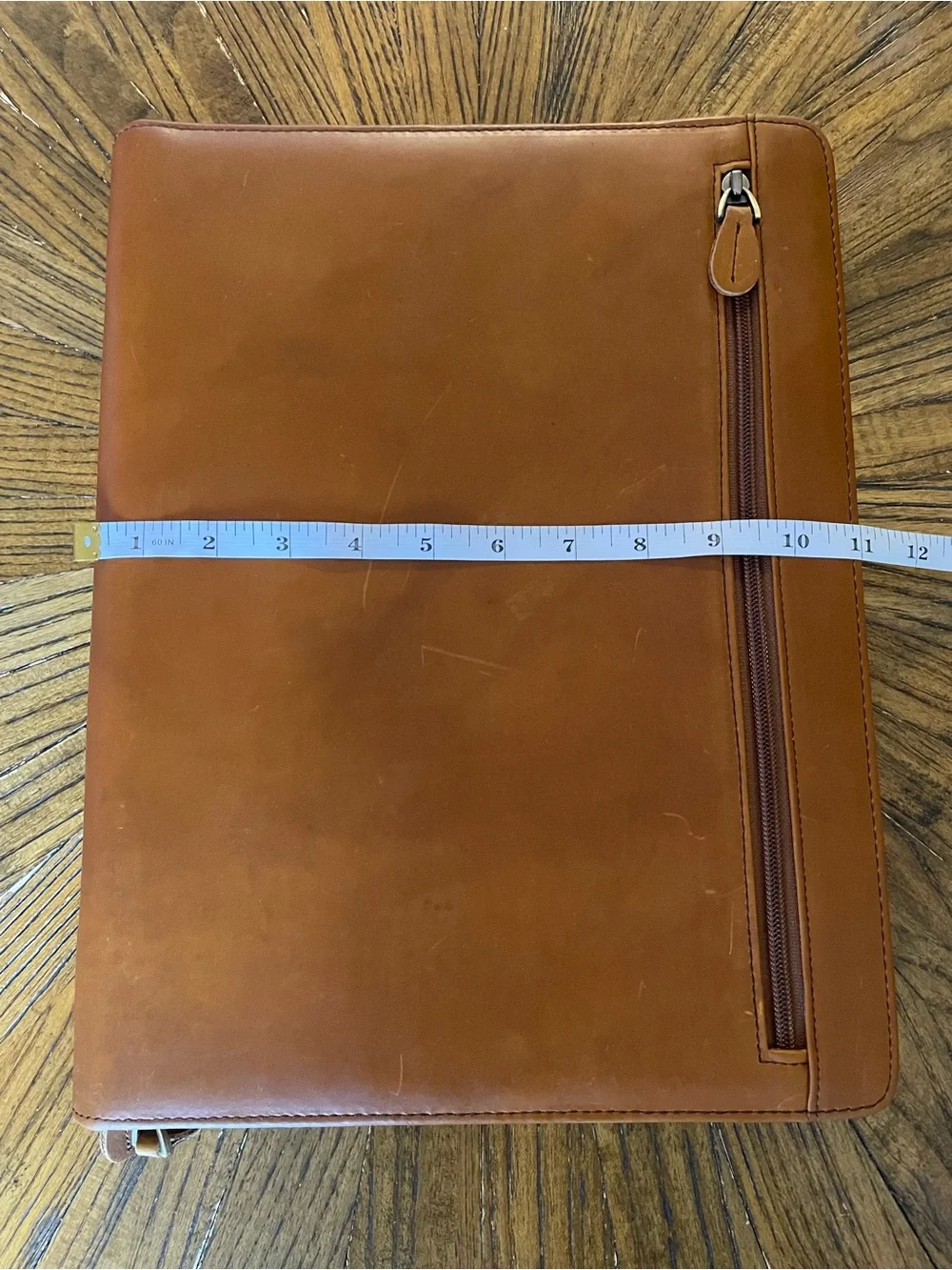 Leather Zip Portfolio Organizer in Cognac Brown